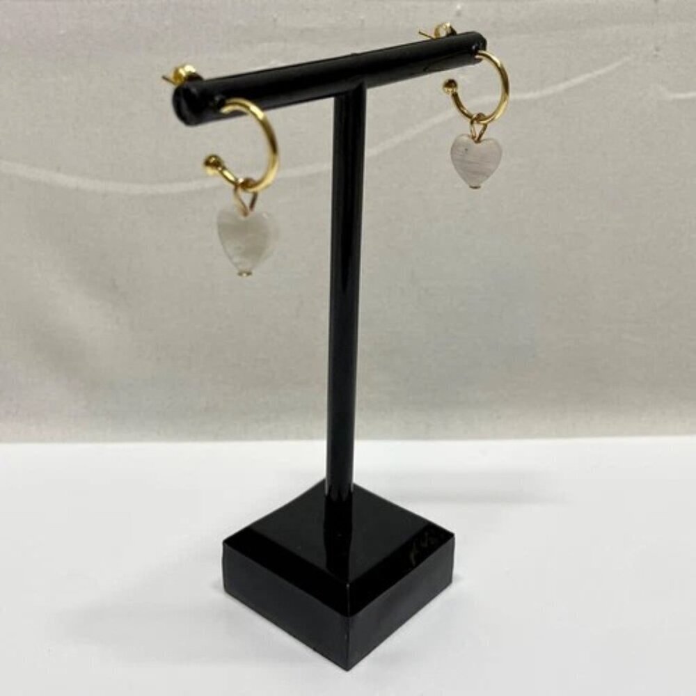 Trudys Heart Charm Hoop‎ Earrings Removeable White Hearts Gold Tone Hoops NWOT